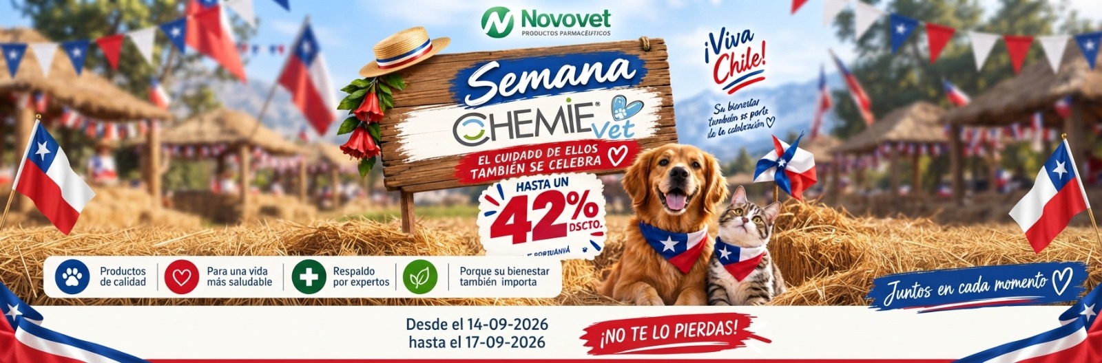 Semana Chemie Vet en Fiestas Patrias: hasta 42% de descuento en productos seleccionados, del 14 al 17 de septiembre de 2026, hasta agotar stock promocional.